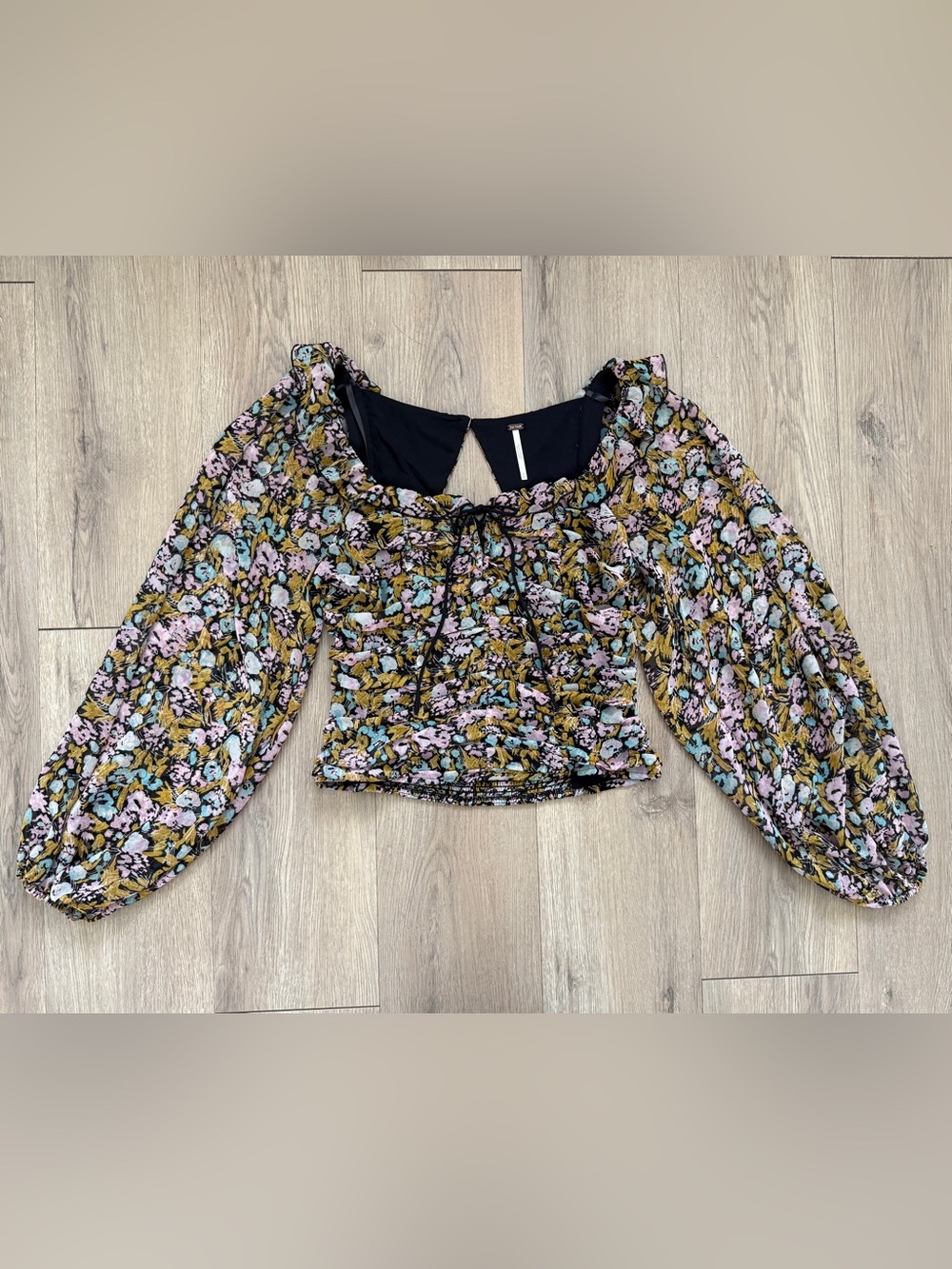 Free People Women's Garden Combo Mabel Printed Smocked Ruffle Blouse Top Size XS